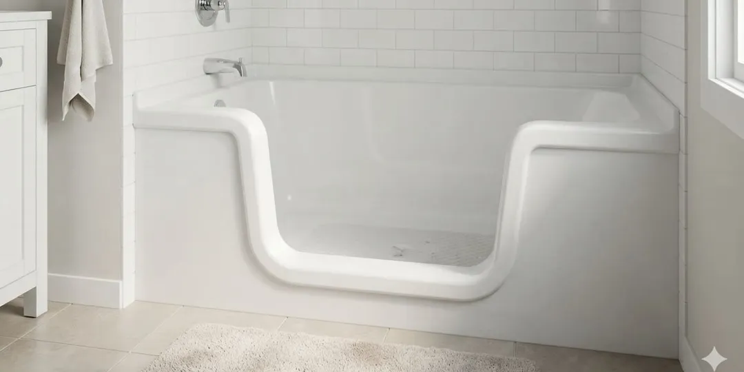 Bathtub with step-through cut entry in a Tampa bathroom